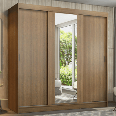Guarda-Roupa Casal 3 Portas de Correr com Espelho Rustic Madesa Reno
