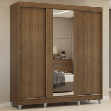Guarda-Roupa Casal com Pés 3 Portas de Correr com Espelho Rustic Reno Madesa