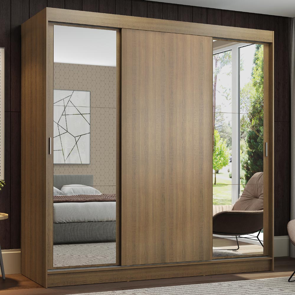 Guarda-Roupa Casal Madesa Reno 3 Portas de Correr com Espelhos Rustic