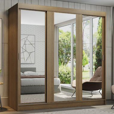 Guarda-Roupa Casal Madesa Reno 3 Portas de Correr de Espelho Rustic