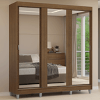 Guarda-Roupa Casal com Pés 3 Portas de Correr de Espelho Rustic Reno Madesa