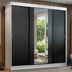 Guarda-Roupa Casal Madesa Reno 3 Portas de Correr com Espelho Branco/Preto