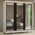 Guarda-Roupa Casal com Pés 3 Portas de Correr de Espelho Branco/Preto Reno Madesa
