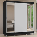 Guarda-Roupa Casal com Pés 3 Portas de Correr com Espelhos Preto/Branco Reno Madesa