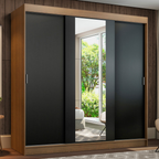Guarda-Roupa Casal 3 Portas de Correr com Espelho Rustic/Preto Madesa Reno