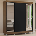 Guarda-Roupa Casal com Pés 3 Portas de Correr com Espelhos Rustic/Preto Reno Madesa
