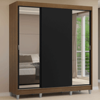 Guarda-Roupa Casal com Pés 3 Portas de Correr com Espelhos Rustic/Preto Reno Madesa