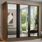 Guarda-Roupa Casal Madesa Reno 3 Portas de Correr de Espelho Rustic/Preto