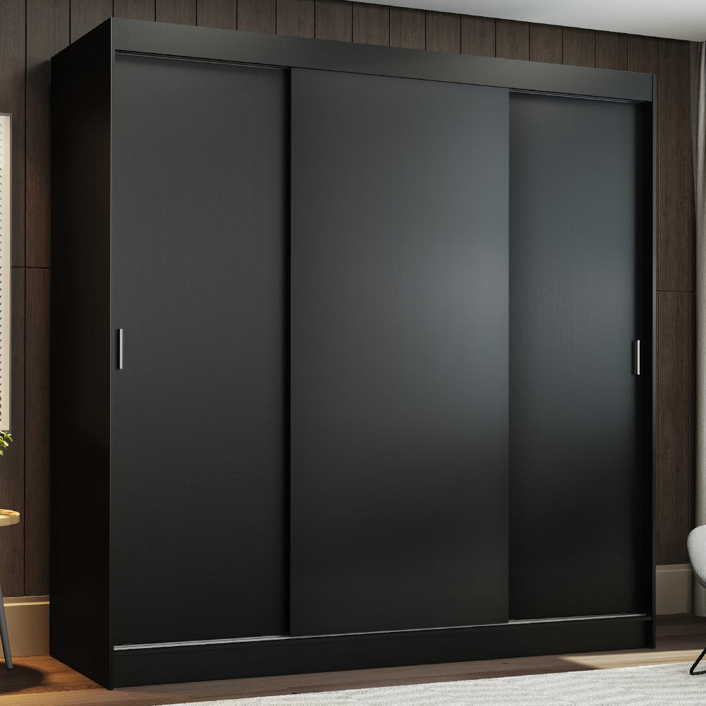 Guarda-Roupa Casal Madesa Reno 3 Portas de Correr Preto
