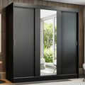 Guarda-Roupa Casal 3 Portas de Correr com Espelho Preto Madesa Reno