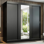 Guarda-Roupa Casal 3 Portas de Correr com Espelho Preto Madesa Reno