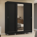 Guarda-Roupa Casal com Pés 3 Portas de Correr com Espelho Preto Reno Madesa