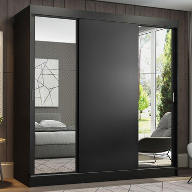 Guarda-Roupa Casal Madesa Reno 3 Portas de Correr com Espelhos Preto