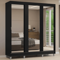 Guarda-Roupa Casal com Pés 3 Portas de Correr de Espelho Preto Reno Madesa