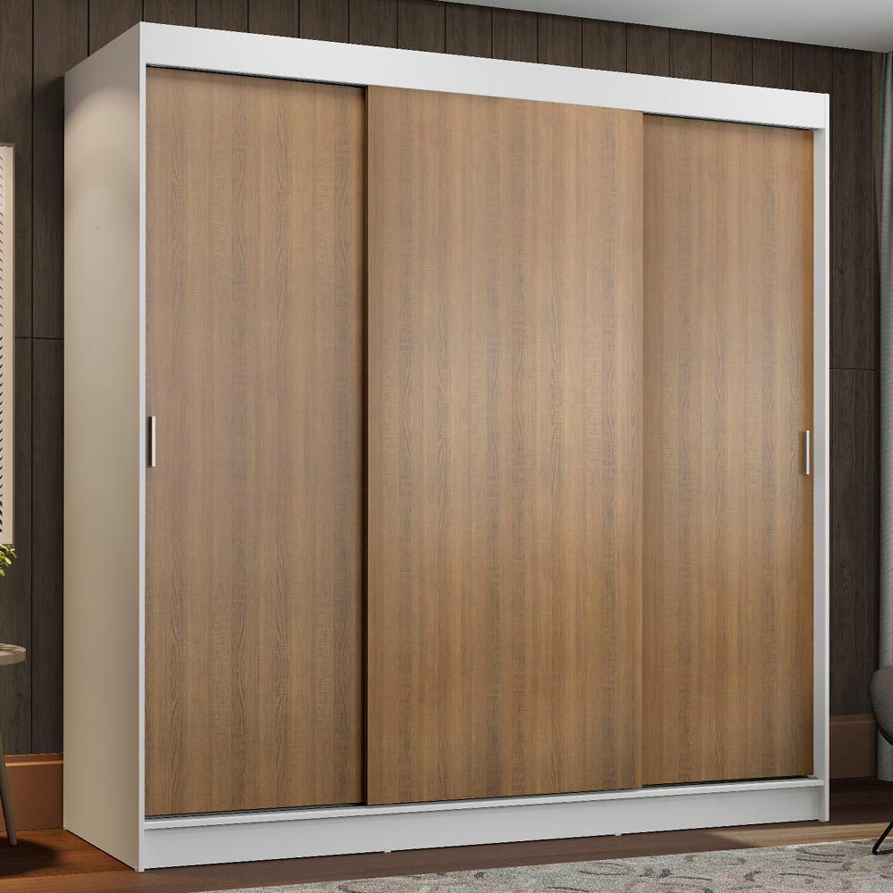 Guarda-Roupa Casal Madesa Reno 3 Portas de Correr Branco/Rustic