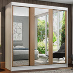 Guarda-Roupa Casal Madesa Reno 3 Portas de Correr de Espelho Branco/Rustic