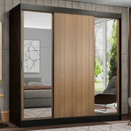 Guarda-Roupa Casal Madesa Reno 3 Portas de Correr com Espelhos Preto/Rustic