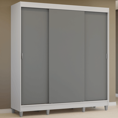 Guarda-Roupa Casal com Pés 3 Portas de Correr Branco/Cinza Reno Madesa