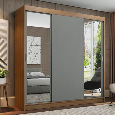 Guarda-Roupa Casal Madesa Reno 3 Portas de Correr com Espelhos Rustic/Cinza