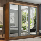 Guarda-Roupa Casal Madesa Reno 3 Portas de Correr de Espelho Rustic/Cinza