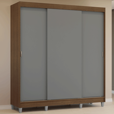 Guarda-Roupa Casal com Pés 3 Portas de Correr Rustic/Cinza Reno Madesa