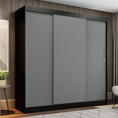 Guarda-Roupa Casal Madesa Reno 3 Portas de Correr Preto/Cinza