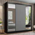 Guarda-Roupa Casal Madesa Reno 3 Portas de Correr com Espelhos Preto/Cinza