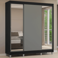 Guarda-Roupa Casal com Pés 3 Portas de Correr com Espelhos Preto/Cinza Reno Madesa