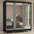 Guarda-Roupa Casal com Pés 3 Portas de Correr de Espelho Preto/Cinza Reno Madesa