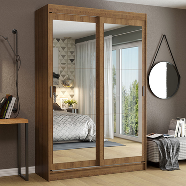 Guarda-Roupa Solteiro Madesa Tokio 2 Portas de Correr de Espelho 2 Gavetas Rustic