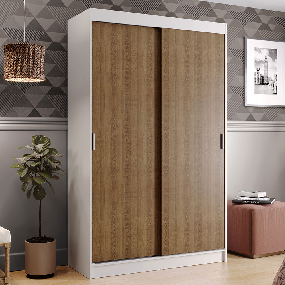 Guarda-Roupa Solteiro Madesa Tokio 2 Portas de Correr 2 Gavetas Branco/Rustic