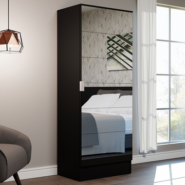 Sapateira Armário Multiuso Madesa Isis 1 Porta com Espelhos Preto