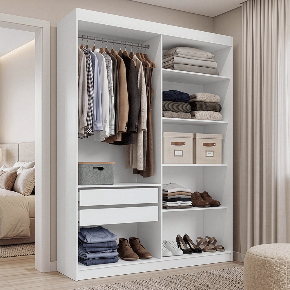 Guarda-Roupa Closet 2 Gavetas 121 cm Branco Venus Madesa