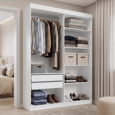 Guarda-Roupa Closet 2 Gavetas 121 cm Branco Venus Madesa