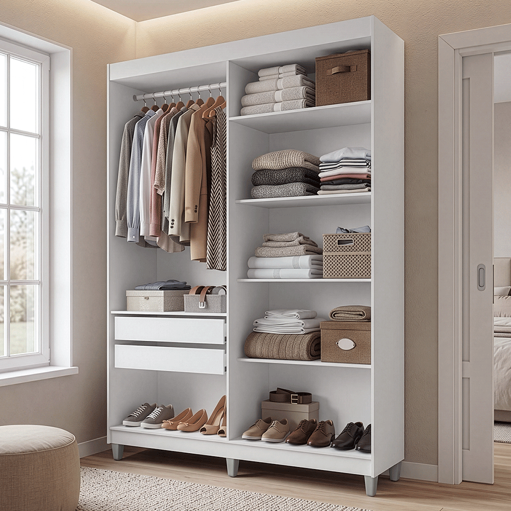 Guarda-Roupa Closet com Pés 2 Gavetas 121 cm Branco Venus Madesa