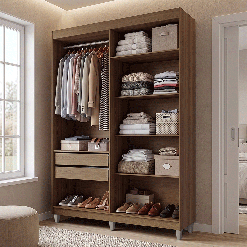 Guarda-Roupa Closet com Pés 2 Gavetas 121 cm Rustic Venus Madesa