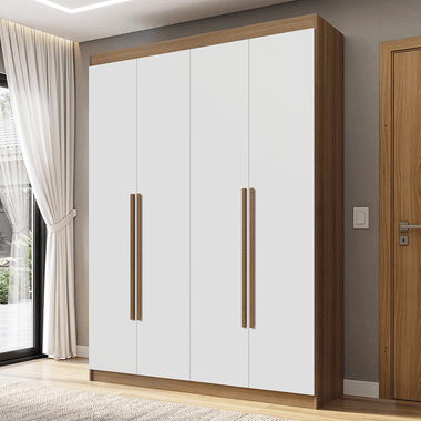 Guarda-Roupa Solteiro 4 Portas Batentes Rustic/Branco/Rustic Venus Madesa