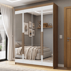 Guarda-Roupa Solteiro 4 Portas Batentes com Espelhos Rustic/Branco/Rustic Venus Madesa