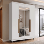 Guarda-Roupa Solteiro com Pés 4 Portas Batentes com Espelho Branco/Branco/Rustic Venus Madesa