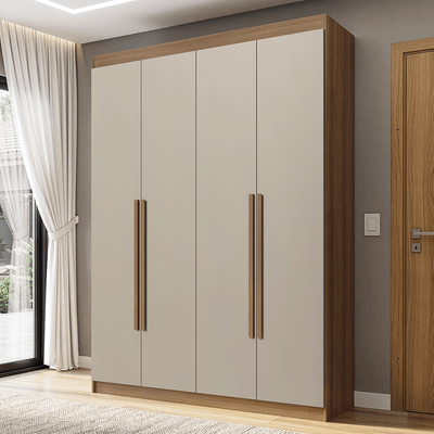 Guarda-Roupa Solteiro 4 Portas Batentes Rustic/Crema/Rustic Venus Madesa