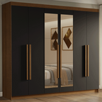 Guarda-Roupa Casal 6 Portas Batentes com Espelho Rustic/Preto/Rustic Venus Madesa