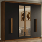 Guarda-Roupa Casal 6 Portas Batentes com Espelho Rustic/Preto/Rustic Venus Madesa