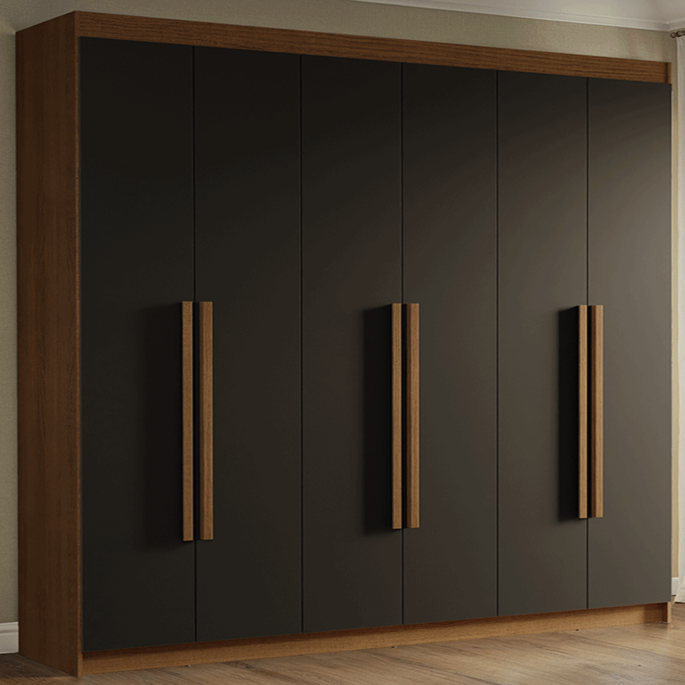 Guarda-Roupa Casal 6 Portas Batentes Rustic/Preto/Rustic Venus Madesa