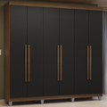 Guarda-Roupa Casal com Pés 6 Portas Batentes Rustic/Preto/Rustic Venus Madesa