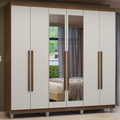 Guarda-Roupa Casal com Pés 6 Portas Batentes com Espelho Rustic/Branco/Rustic Venus Madesa