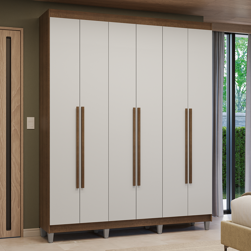 Guarda-Roupa Casal com Pés 6 Portas Batentes Rustic/Branco/Rustic Venus Madesa