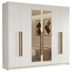 Guarda-Roupa Casal 6 Portas Batentes com Espelho Branco/Branco/Rustic Venus Madesa