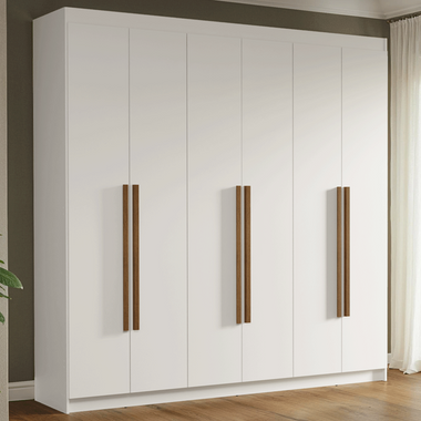 Guarda-Roupa Casal 6 Portas Batentes Branco/Branco/Rustic Venus Madesa