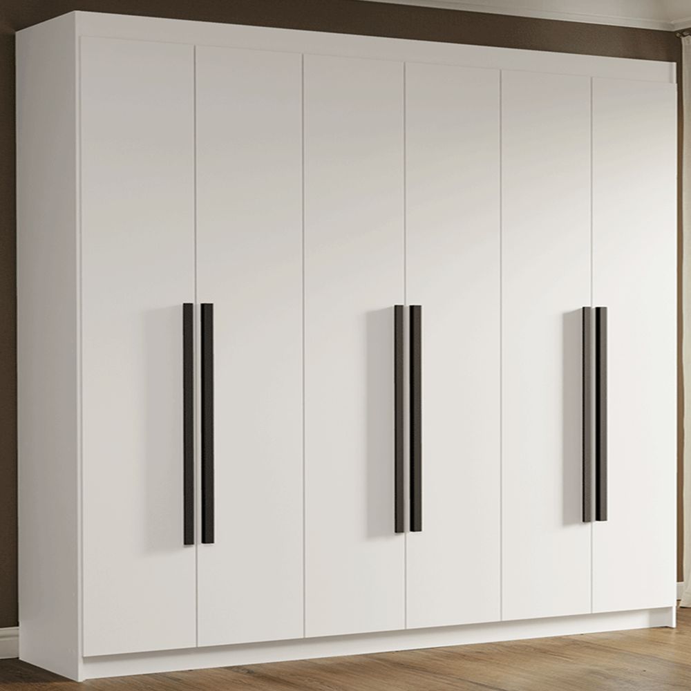 Guarda-Roupa Casal 6 Portas Batentes Branco/Branco/Preto Venus Madesa