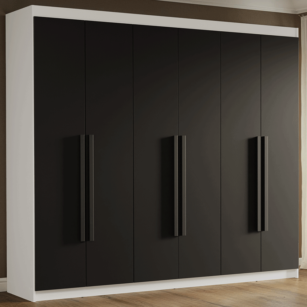 Guarda-Roupa Casal 6 Portas Batentes Branco/Preto/Preto Venus Madesa